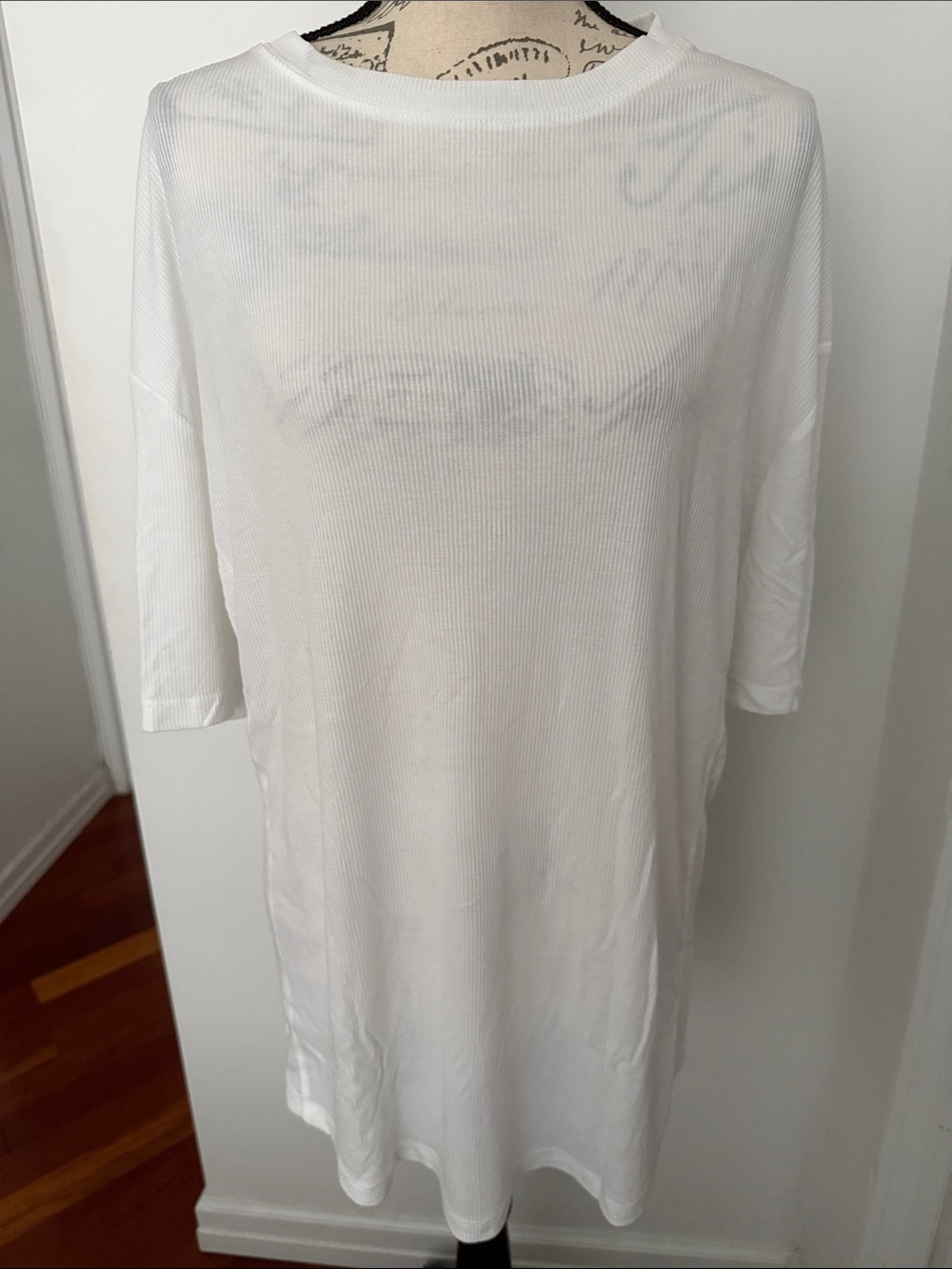 ASOS White Ribbed-Like Relaxed Tunic Tee